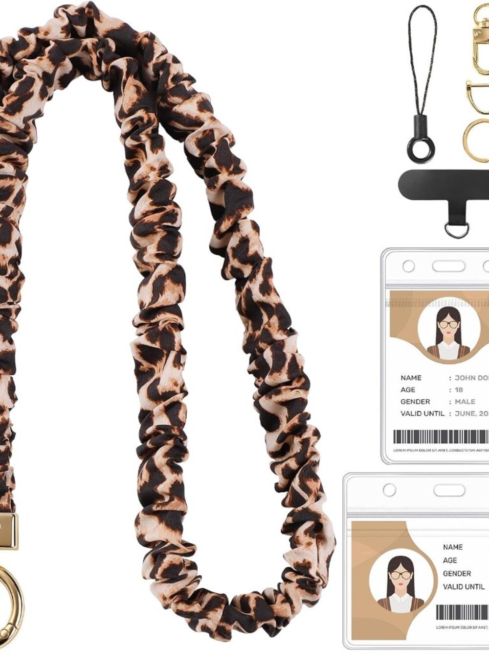 Scrunchie Lanyard for ID Badges & Keychain, Teacher Lanyards Leopard Print